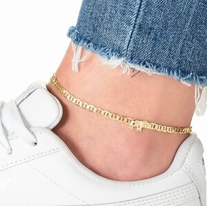 18K Gold Filled Mariner Link Anklet Flat Elephant Charms 11” Lucky Chain